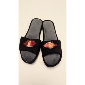 INC International Concepts Womens Black Tassel Slide Slippers Size L 9-10 Chic